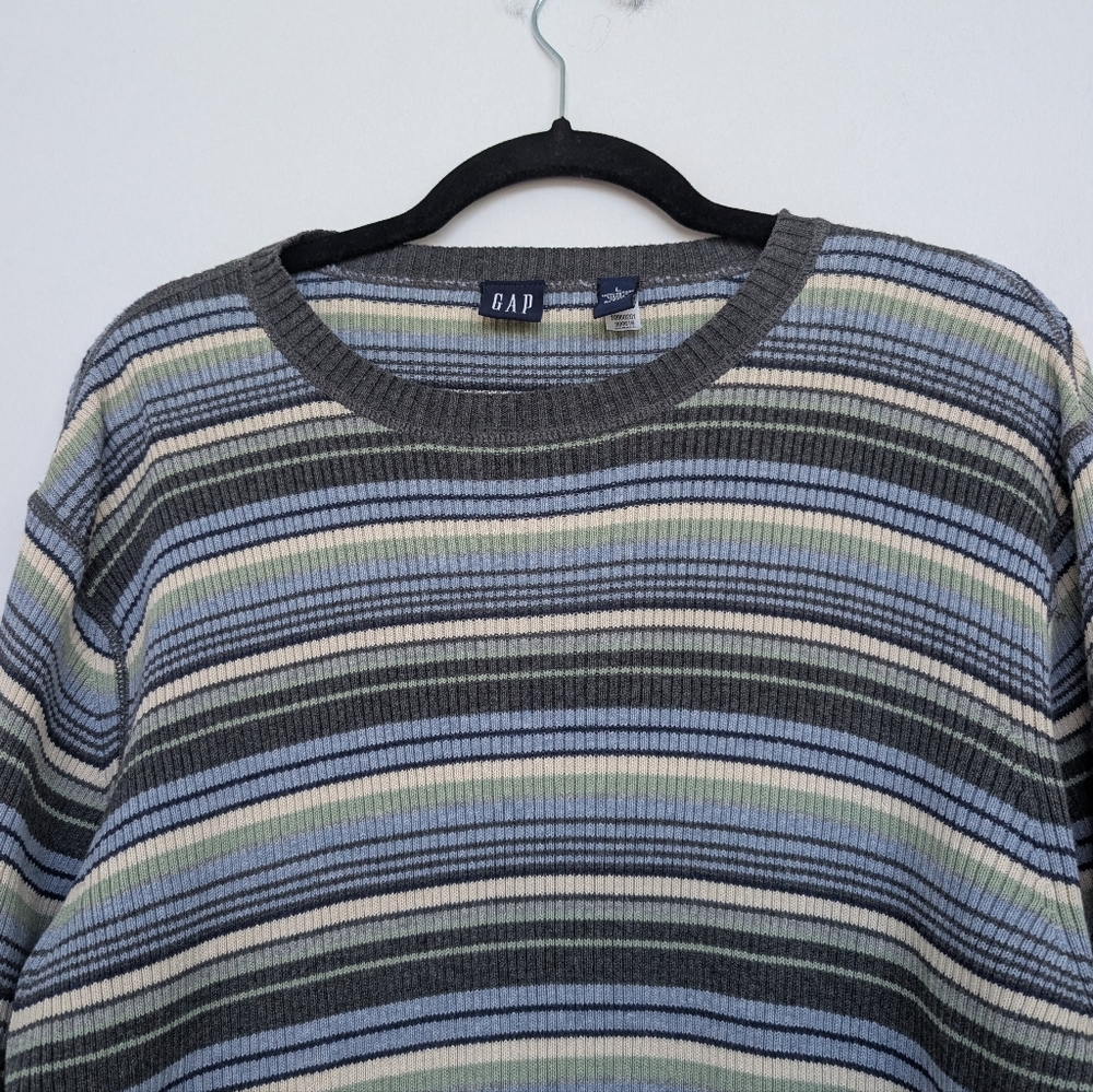 Authentic Y2K Vintage GAP Multicolor Striped Crewneck Sweater Sz L FA01 - Picture 2 of 16